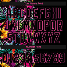 Загрузить изображение в средство просмотра галереи, Custom Women's Black Black-Pink Tropical Palm Leaves 3D V-Neck Cropped Baseball Jersey