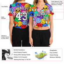 Laden Sie das Bild in den Galerie-Viewer, Custom Women's Colorful White-Black Emoji 3D V-Neck Cropped Baseball Jersey