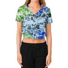 Laden Sie das Bild in den Galerie-Viewer, Custom Women's Tie Dye White-Light Blue Abstract Art 3D V-Neck Cropped Baseball Jersey