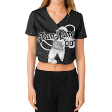 Load image into Gallery viewer, Custom Women's Black Black-White Astronaut 3D V-Neck Cropped Baseball Jersey