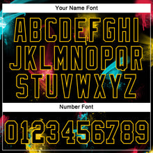 Laden Sie das Bild in den Galerie-Viewer, Custom Women's Graffiti Pattern Black-Gold 3D V-Neck Cropped Baseball Jersey