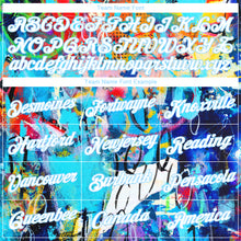 Laden Sie das Bild in den Galerie-Viewer, Custom Women's Graffiti Pattern White-Light Blue Multi Colored Mixed Media Art 3D V-Neck Cropped Baseball Jersey