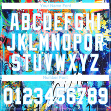 Laden Sie das Bild in den Galerie-Viewer, Custom Women's Graffiti Pattern White-Light Blue Multi Colored Mixed Media Art 3D V-Neck Cropped Baseball Jersey