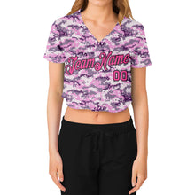 Загрузить изображение в средство просмотра галереи, Custom Women's Camo Pink-Black Salute To Service V-Neck Cropped Baseball Jersey