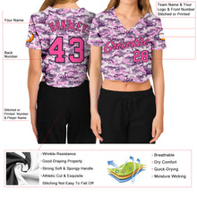 Загрузить изображение в средство просмотра галереи, Custom Women's Camo Pink-Black Salute To Service V-Neck Cropped Baseball Jersey
