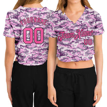 Загрузить изображение в средство просмотра галереи, Custom Women's Camo Pink-Black Salute To Service V-Neck Cropped Baseball Jersey