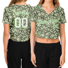 Загрузить изображение в средство просмотра галереи, Custom Women's Green White-Neon Green Dollar 3D V-Neck Cropped Baseball Jersey
