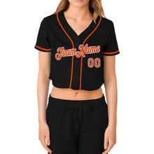 Загрузить изображение в средство просмотра галереи, Custom Women's Black Orange-White V-Neck Cropped Baseball Jersey