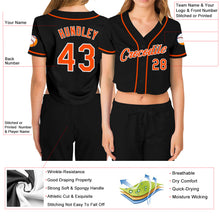 Загрузить изображение в средство просмотра галереи, Custom Women's Black Orange-White V-Neck Cropped Baseball Jersey
