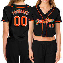 Загрузить изображение в средство просмотра галереи, Custom Women's Black Orange-White V-Neck Cropped Baseball Jersey