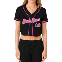 Laden Sie das Bild in den Galerie-Viewer, Custom Women's Black Pink-White V-Neck Cropped Baseball Jersey