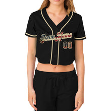 Laden Sie das Bild in den Galerie-Viewer, Custom Women's Black Vintage USA Flag-Cream V-Neck Cropped Baseball Jersey