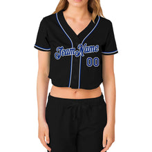 Laden Sie das Bild in den Galerie-Viewer, Custom Women's Black Royal-White V-Neck Cropped Baseball Jersey