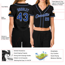 Laden Sie das Bild in den Galerie-Viewer, Custom Women's Black Royal-White V-Neck Cropped Baseball Jersey