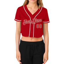 Загрузить изображение в средство просмотра галереи, Custom Women's Red Red-White V-Neck Cropped Baseball Jersey