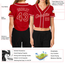 Загрузить изображение в средство просмотра галереи, Custom Women's Red Red-White V-Neck Cropped Baseball Jersey