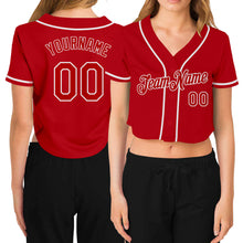 Загрузить изображение в средство просмотра галереи, Custom Women's Red Red-White V-Neck Cropped Baseball Jersey