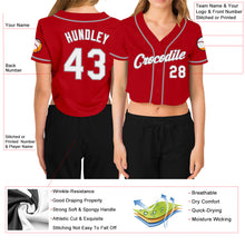Laden Sie das Bild in den Galerie-Viewer, Custom Women's Red White-Gray V-Neck Cropped Baseball Jersey