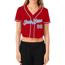 Загрузить изображение в средство просмотра галереи, Custom Women's Red Light Blue-White V-Neck Cropped Baseball Jersey