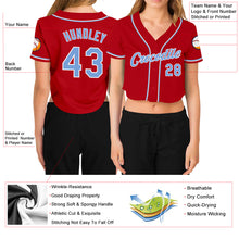 Загрузить изображение в средство просмотра галереи, Custom Women's Red Light Blue-White V-Neck Cropped Baseball Jersey
