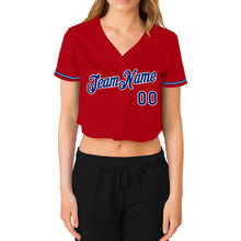 Laden Sie das Bild in den Galerie-Viewer, Custom Women's Red Royal-White V-Neck Cropped Baseball Jersey