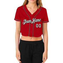 Загрузить изображение в средство просмотра галереи, Custom Women's Red White-Black V-Neck Cropped Baseball Jersey