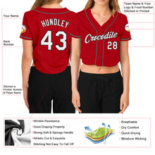 Загрузить изображение в средство просмотра галереи, Custom Women's Red White-Black V-Neck Cropped Baseball Jersey