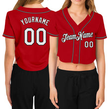 Загрузить изображение в средство просмотра галереи, Custom Women's Red White-Black V-Neck Cropped Baseball Jersey