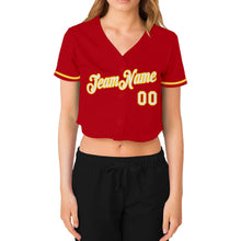 Загрузить изображение в средство просмотра галереи, Custom Women's Red White-Gold V-Neck Cropped Baseball Jersey