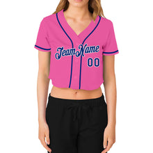 Загрузить изображение в средство просмотра галереи, Custom Women's Pink Royal-White V-Neck Cropped Baseball Jersey