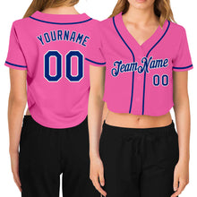 Загрузить изображение в средство просмотра галереи, Custom Women's Pink Royal-White V-Neck Cropped Baseball Jersey