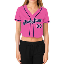 Загрузить изображение в средство просмотра галереи, Custom Women's Pink Navy-White V-Neck Cropped Baseball Jersey