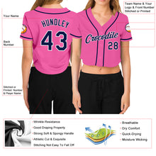 Загрузить изображение в средство просмотра галереи, Custom Women's Pink Navy-White V-Neck Cropped Baseball Jersey
