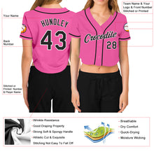 Загрузить изображение в средство просмотра галереи, Custom Women's Pink Black-White V-Neck Cropped Baseball Jersey