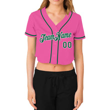 Загрузить изображение в средство просмотра галереи, Custom Women's Pink Kelly Green-White V-Neck Cropped Baseball Jersey