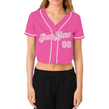 Загрузить изображение в средство просмотра галереи, Custom Women's Pink White V-Neck Cropped Baseball Jersey