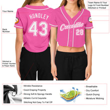 Загрузить изображение в средство просмотра галереи, Custom Women's Pink White V-Neck Cropped Baseball Jersey