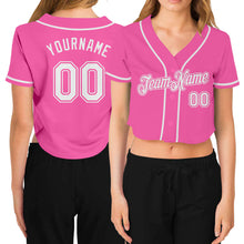 Загрузить изображение в средство просмотра галереи, Custom Women's Pink White V-Neck Cropped Baseball Jersey