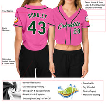 Загрузить изображение в средство просмотра галереи, Custom Women's Pink Green-White V-Neck Cropped Baseball Jersey