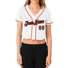 Загрузить изображение в средство просмотра галереи, Custom Women's White Navy-Orange V-Neck Cropped Baseball Jersey