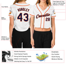 Загрузить изображение в средство просмотра галереи, Custom Women's White Navy-Orange V-Neck Cropped Baseball Jersey
