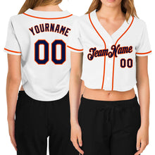 Загрузить изображение в средство просмотра галереи, Custom Women's White Navy-Orange V-Neck Cropped Baseball Jersey