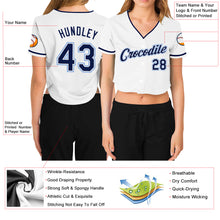Загрузить изображение в средство просмотра галереи, Custom Women's White Navy-Light Blue V-Neck Cropped Baseball Jersey