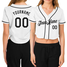 Загрузить изображение в средство просмотра галереи, Custom Women's White Black V-Neck Cropped Baseball Jersey