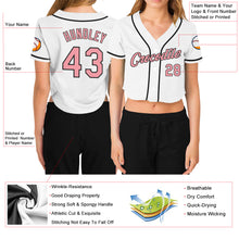 Загрузить изображение в средство просмотра галереи, Custom Women's White Medium Pink-Black V-Neck Cropped Baseball Jersey