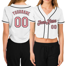 Загрузить изображение в средство просмотра галереи, Custom Women's White Medium Pink-Black V-Neck Cropped Baseball Jersey