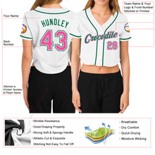 Загрузить изображение в средство просмотра галереи, Custom Women's White Pink-Green V-Neck Cropped Baseball Jersey