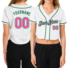 Загрузить изображение в средство просмотра галереи, Custom Women's White Pink-Green V-Neck Cropped Baseball Jersey