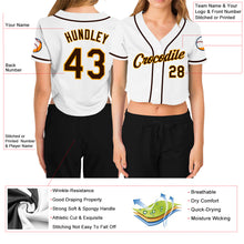 Загрузить изображение в средство просмотра галереи, Custom Women's White Brown-Gold V-Neck Cropped Baseball Jersey