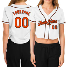 Загрузить изображение в средство просмотра галереи, Custom Women's White Orange-Black V-Neck Cropped Baseball Jersey